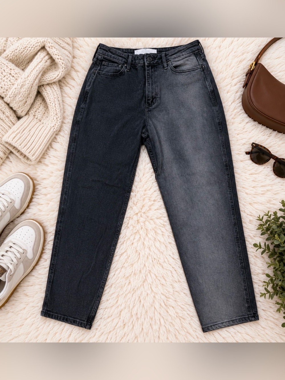 Curvy High Rise Mom Jeans Two Tone